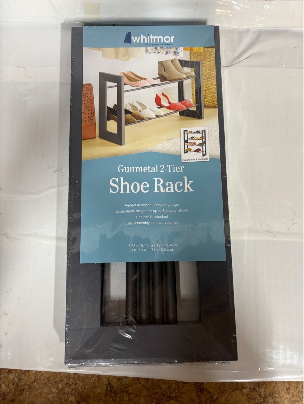 Whitmor Gunmetal 2-Tier Shoe Rack - Expandable and Stackable